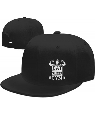 Eat Sleep Gym Repeat Hat for Men Flat Bill Baseball Cap Hip Hop Trucker Hat Black Black $10.52 Baseball Caps