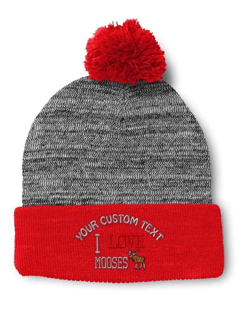 Pom Pom Beanies for Women I Love Moose's Embroidery Skull Cap Wildlife Winter Hats for Men Acrylic 1 Size Heather Gray Red Pe...