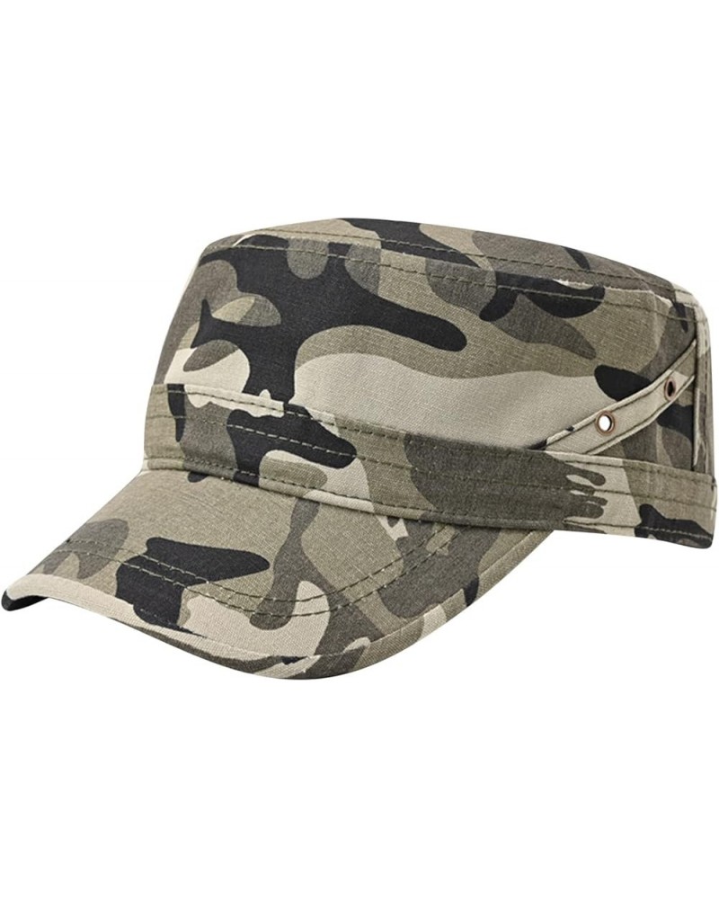 Men's Casual Embroidered Cotton Flat Top Shade Washed Cap Mountaineering Hat Cap Hiking Climbing C-camouflage $14.44 Sun Hats