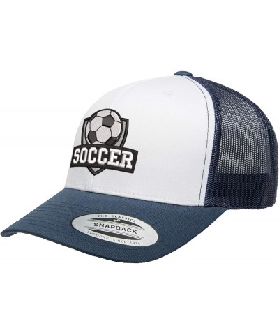 Embroidered Soccer Trucker Snapback Cap Mesh Back Men and Women Navy/White/Navy-bk $11.75 Baseball Caps