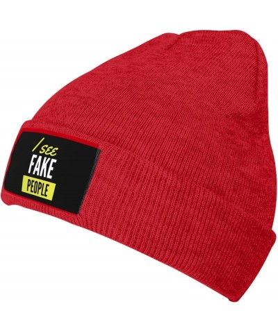 I See Fake People Beanie for Men Women Black Winter Hat Warm Knit Cuffed Beanies Red $11.00 Skullies & Beanies