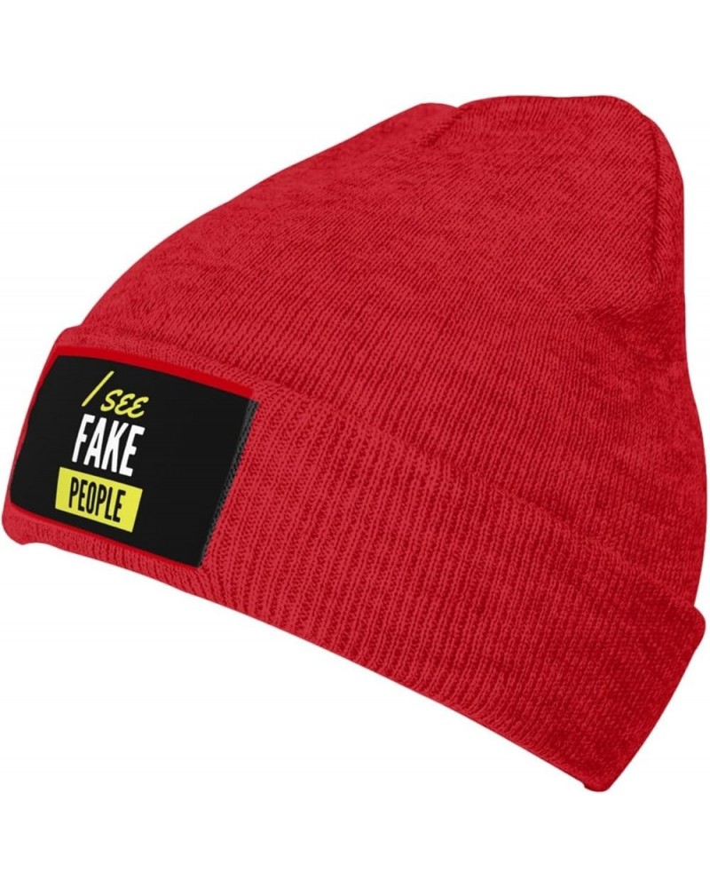 I See Fake People Beanie for Men Women Black Winter Hat Warm Knit Cuffed Beanies Red $11.00 Skullies & Beanies