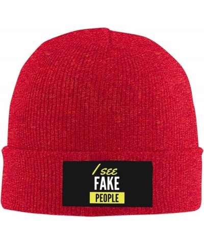 I See Fake People Beanie for Men Women Black Winter Hat Warm Knit Cuffed Beanies Red $11.00 Skullies & Beanies