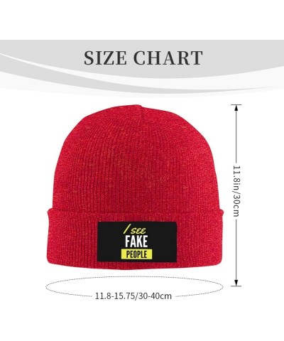 I See Fake People Beanie for Men Women Black Winter Hat Warm Knit Cuffed Beanies Red $11.00 Skullies & Beanies