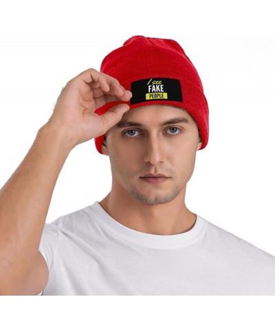 I See Fake People Beanie for Men Women Black Winter Hat Warm Knit Cuffed Beanies Red $11.00 Skullies & Beanies