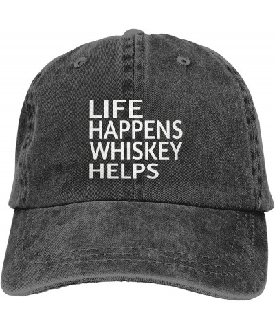 Life Happens Whiskey Helps Ponytail Baseball Cap Vintage Denim Cowboy Hat Washed Trucker Hats Black $8.74 Baseball Caps