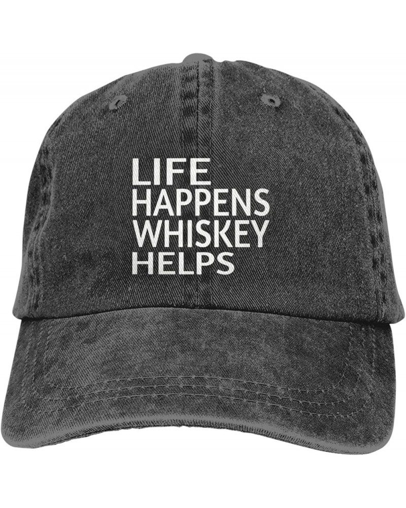 Life Happens Whiskey Helps Ponytail Baseball Cap Vintage Denim Cowboy Hat Washed Trucker Hats Black $8.74 Baseball Caps