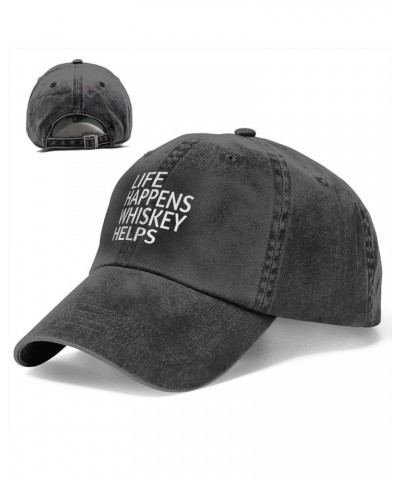 Life Happens Whiskey Helps Ponytail Baseball Cap Vintage Denim Cowboy Hat Washed Trucker Hats Black $8.74 Baseball Caps