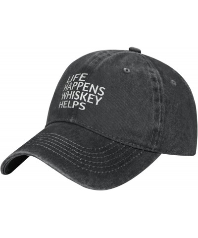 Life Happens Whiskey Helps Ponytail Baseball Cap Vintage Denim Cowboy Hat Washed Trucker Hats Black $8.74 Baseball Caps