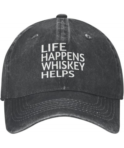 Life Happens Whiskey Helps Ponytail Baseball Cap Vintage Denim Cowboy Hat Washed Trucker Hats Black $8.74 Baseball Caps