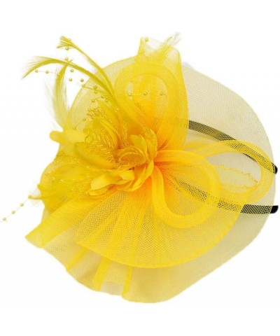 Women Fashion Y2K Ribbons Mesh Hijab Women Hat Feathers Fashion Wedding Gown Fascinator Party Baseball Caps Yellow $8.75 Bala...