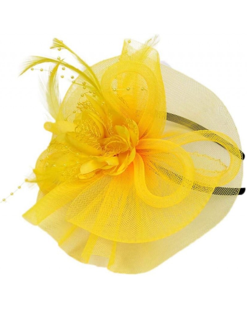 Women Fashion Y2K Ribbons Mesh Hijab Women Hat Feathers Fashion Wedding Gown Fascinator Party Baseball Caps Yellow $8.75 Bala...