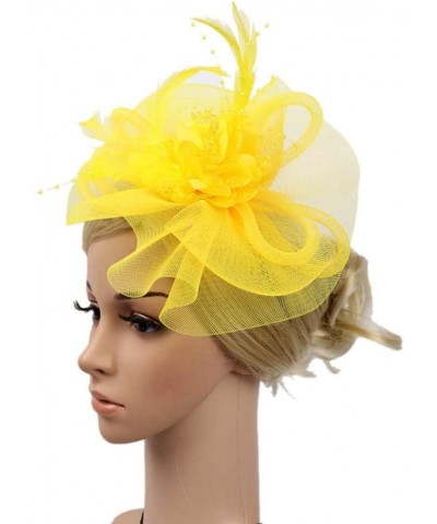 Women Fashion Y2K Ribbons Mesh Hijab Women Hat Feathers Fashion Wedding Gown Fascinator Party Baseball Caps Yellow $8.75 Bala...