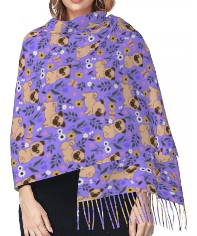 Sweet Gifts For Women - Scarves For Women Gifts Pugs And Flowers Blanket Scarf Scarves Oversized Wrap Shawl Gift $17.10 Scarves