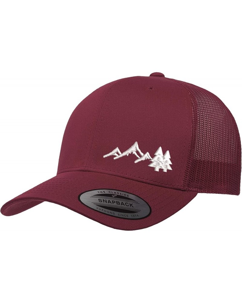 Embroidered Outdoors Mountain Trucker Snapback Cap Mesh Back Men and Women Cranberry - Mtnwt $15.09 Baseball Caps