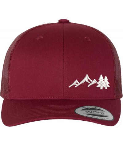 Embroidered Outdoors Mountain Trucker Snapback Cap Mesh Back Men and Women Cranberry - Mtnwt $15.09 Baseball Caps