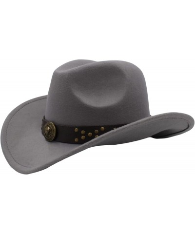 Chic Cowboy Hats for Women Imitation Wool Fashion Gentleman Cowboy Hat Wide Brim Jazz Cap with Leather Band Trim Gray $30.54 ...