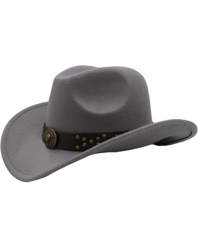 Chic Cowboy Hats for Women Imitation Wool Fashion Gentleman Cowboy Hat Wide Brim Jazz Cap with Leather Band Trim Gray $30.54 ...