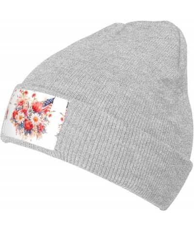 Black Knit Hat Cap Flags and Chrysanthemums Pattern Soft Good Elasticity Suitable for Outdoor Sports Gray $9.24 Skullies & Be...