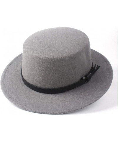 Classic Fedora Hat Men Women Fashion Winter Flat Top Hat Wide Brim Hat Panama Hat Wool Cap Fedora Hat Size 56-58CM (Color : R...