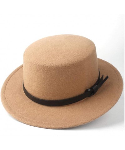 Classic Fedora Hat Men Women Fashion Winter Flat Top Hat Wide Brim Hat Panama Hat Wool Cap Fedora Hat Size 56-58CM (Color : R...