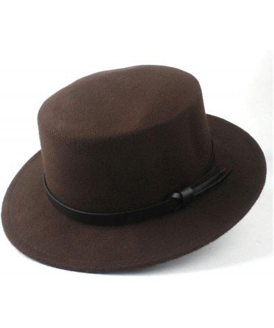 Classic Fedora Hat Men Women Fashion Winter Flat Top Hat Wide Brim Hat Panama Hat Wool Cap Fedora Hat Size 56-58CM (Color : R...