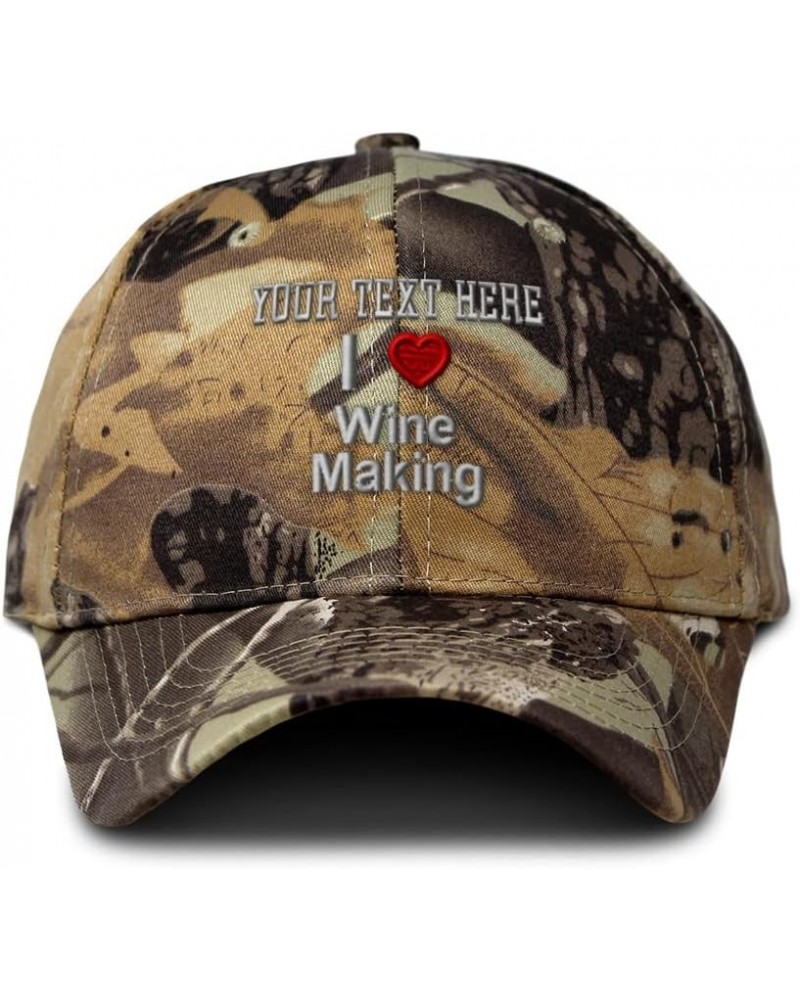 Custom Camo Baseball Cap I (Love) Wine Making Red Heart Hobbies Lovers Cotton Forest Tree Khaki Personalized Text Here $15.04...