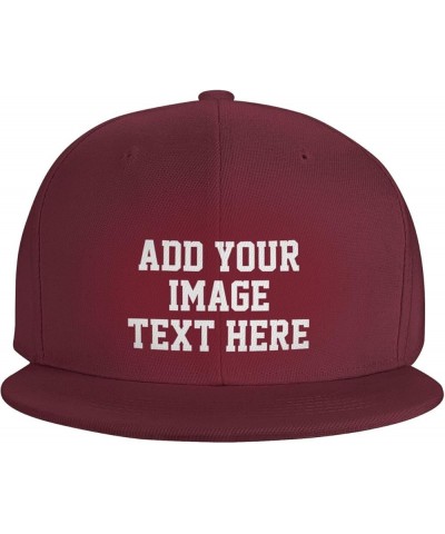 Custom Hat Add Your Name Logo Text or Image Here Personalized Flat Bill Hats Dark Red $8.05 Baseball Caps