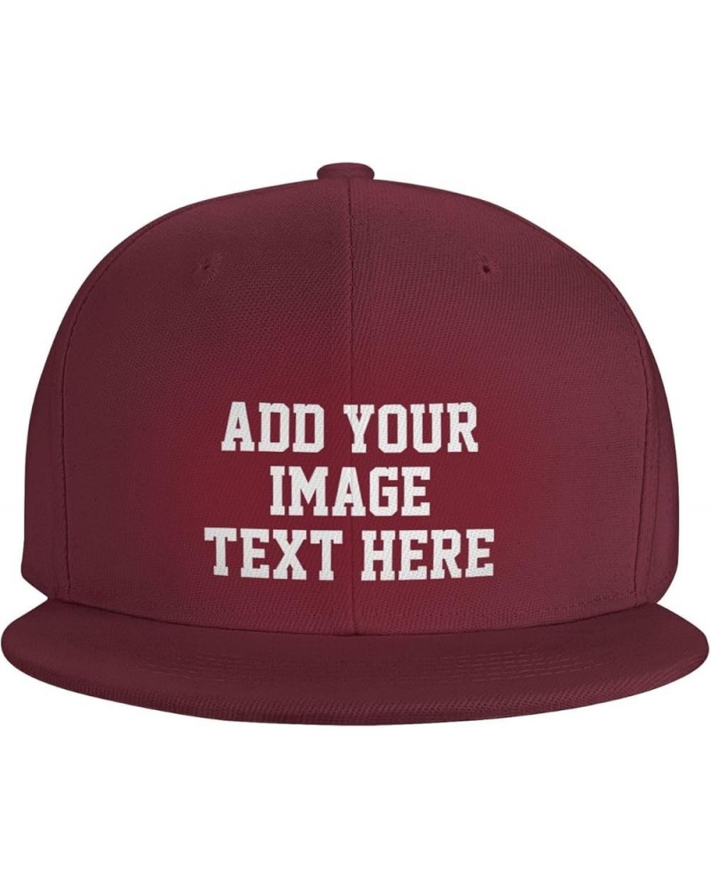 Custom Hat Add Your Name Logo Text or Image Here Personalized Flat Bill Hats Dark Red $8.05 Baseball Caps