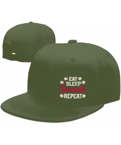 Eat Sleep Baseball Repeat Hat Funny Baseball Cap Flat Brim Hat Gift for Baseball Player for Men Women Black Green $11.99 Base...