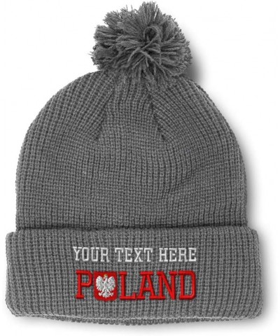 Pom Pom Beanies for Women Polish Flag Poland B Embroidery Skull Cap Winter Hats for Men Acrylic 1 Size Light Grey Personalize...