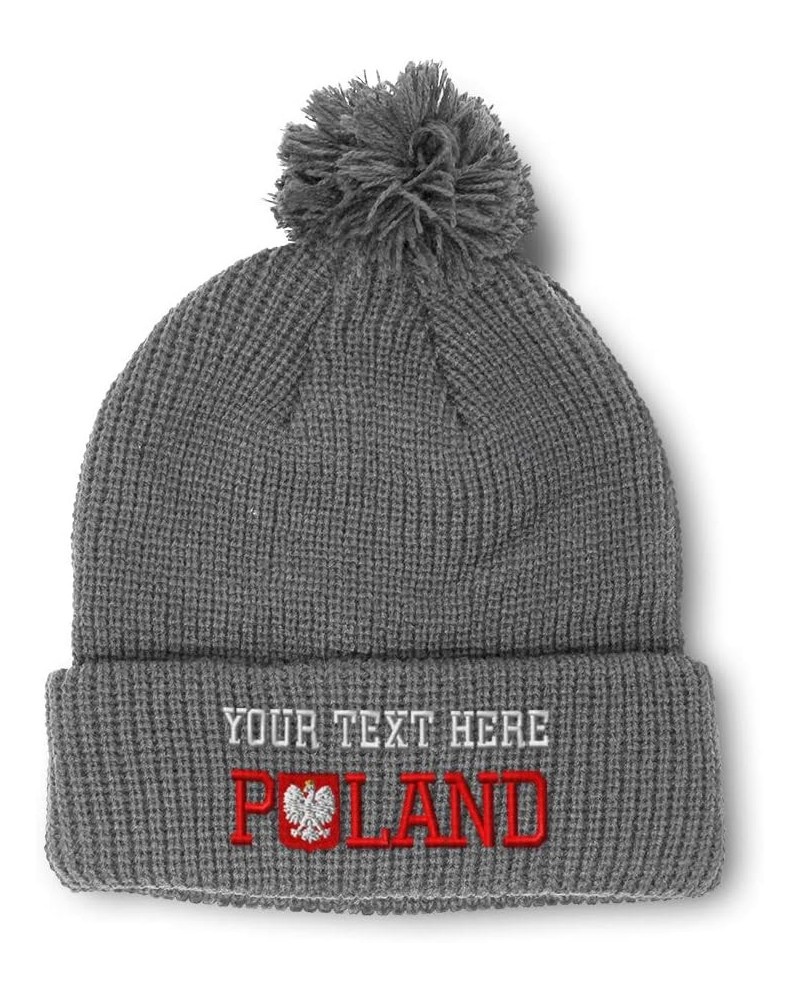 Pom Pom Beanies for Women Polish Flag Poland B Embroidery Skull Cap Winter Hats for Men Acrylic 1 Size Light Grey Personalize...