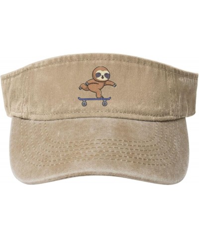 Cute Sloths Skateboarding Sun Visor Hats for Women Men Sun Hat Vintage Golf Hat Adjustable Baseball Cap Natural $11.64 Visors