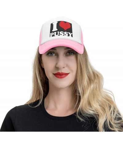 Funny-I-Love-Pussy-I-Love-Sex Baseball Cap Men Mesh Trucker Hat Women Dad Hat Sun Hat Adjustable Ponytail Hat Black Pink $10....