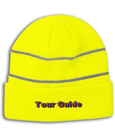 Custom Reflective Beanie Tour Guide Acrylic High Visibility Running Gear Skull Cap for Men & Women 1 Size Neon Yellow Design ...