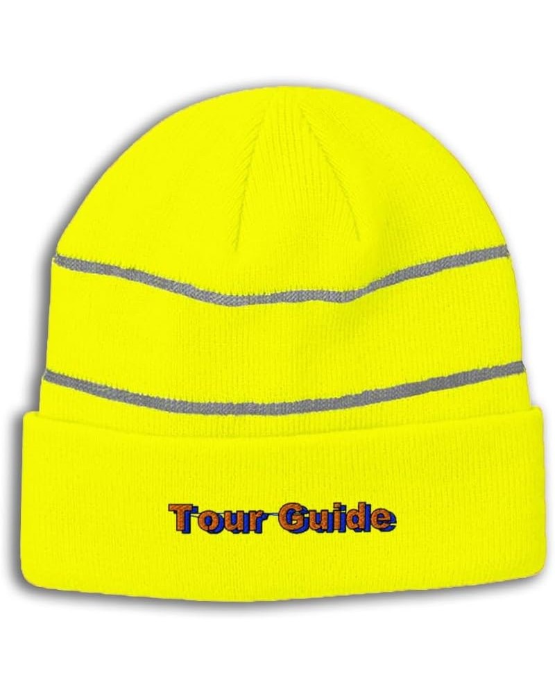 Custom Reflective Beanie Tour Guide Acrylic High Visibility Running Gear Skull Cap for Men & Women 1 Size Neon Yellow Design ...