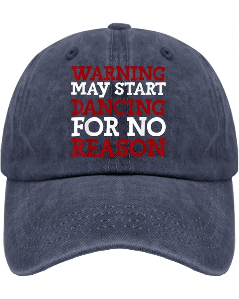 Warning May Start Dancing for No Reason Hat Funny Hats for Women Mens Pigment Black Cowgirl Hats Custom Navy Blue $9.19 Sun Hats