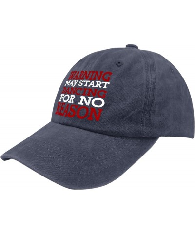 Warning May Start Dancing for No Reason Hat Funny Hats for Women Mens Pigment Black Cowgirl Hats Custom Navy Blue $9.19 Sun Hats