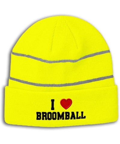 Custom Reflective Beanie I (Love) Broomball Red Heart Sports Lovers High Visibility Running Gear for Men & Women 1 Size Neon ...