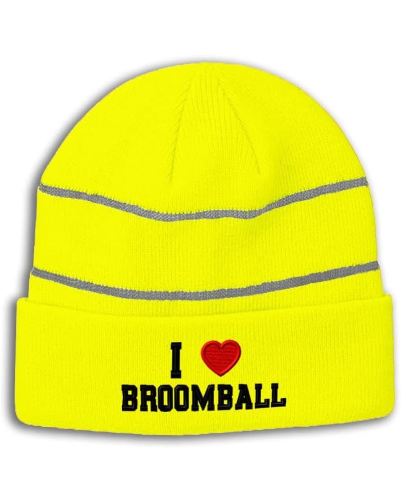 Custom Reflective Beanie I (Love) Broomball Red Heart Sports Lovers High Visibility Running Gear for Men & Women 1 Size Neon ...