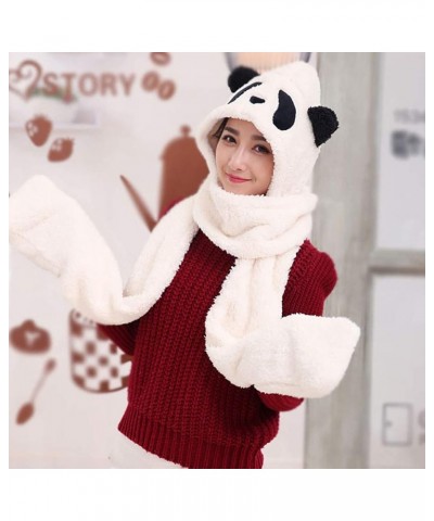 Men Women Sun Protection Hat,Women Cute Cartoon Thick Hat Ear Protectors Warm Plush Hat Scarf Gloves Set White $9.89 Skullies...