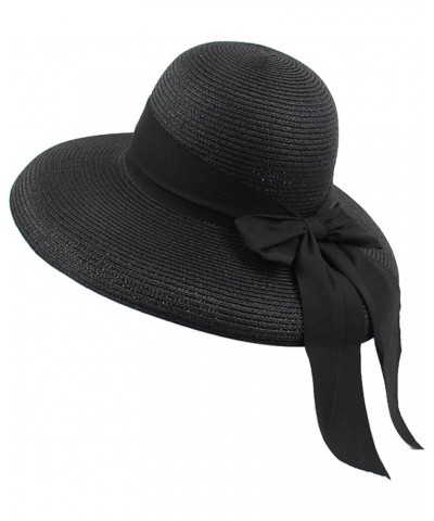 Womens Sun Straw Hat Summer Travel Foldable Brim Bucket Hat Panama Hat Vintage Cloche Beach Fishing Cap for Black $10.25 Sun ...