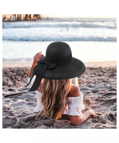 Womens Sun Straw Hat Summer Travel Foldable Brim Bucket Hat Panama Hat Vintage Cloche Beach Fishing Cap for Black $10.25 Sun ...