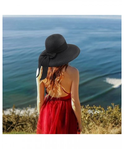 Womens Sun Straw Hat Summer Travel Foldable Brim Bucket Hat Panama Hat Vintage Cloche Beach Fishing Cap for Black $10.25 Sun ...