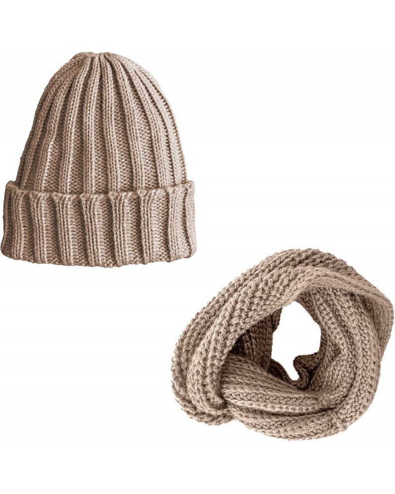 PERU - Alpaca Wool Knit - Beanie Hat Skull Cap + Infinity Cowl Scarf Women's and Men's - Beige $26.49 Skullies & Beanies