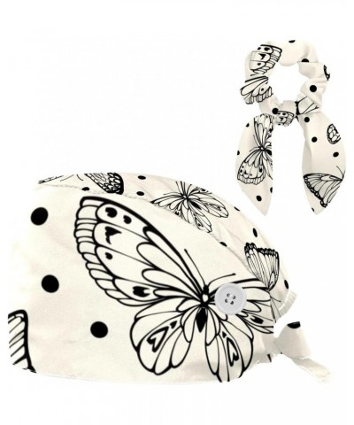 Polka Dot Butterflies Surgery Cap Bouffant Medical Scrub Hat Hair Accessories Bunny Scrunchies for Women $7.94 Skullies & Bea...