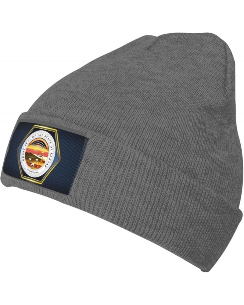 Seal of Kansas Knitted Hat Acrylic Cold Weather Hat Warm Brimless hat Elastic Force Caps Deep Heather $10.82 Skullies & Beanies