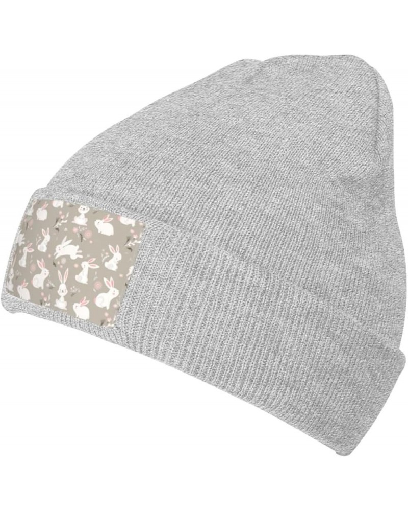 Easter Bunny Floral Print Unisex Beanie Hats Winter Warm Hats Knit Hat Slouchy Skull Cap Adult Casual Hat Gray $10.52 Skullie...