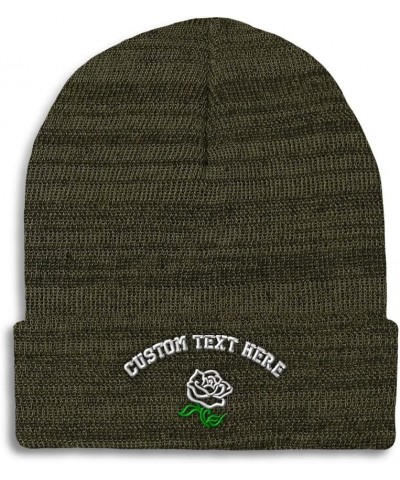 Custom Beanies for Men Plants White Rose Flower Embroidery Winter Hats for Women Acrylic Skull Cap 1 Size Heather Olive Green...