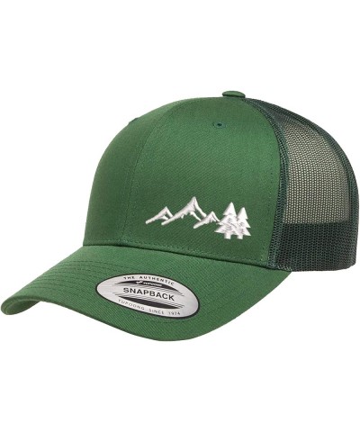 Embroidered Outdoors Mountain Trucker Snapback Cap Mesh Back Men and Women Evergreen - Mtnwt $15.09 Baseball Caps